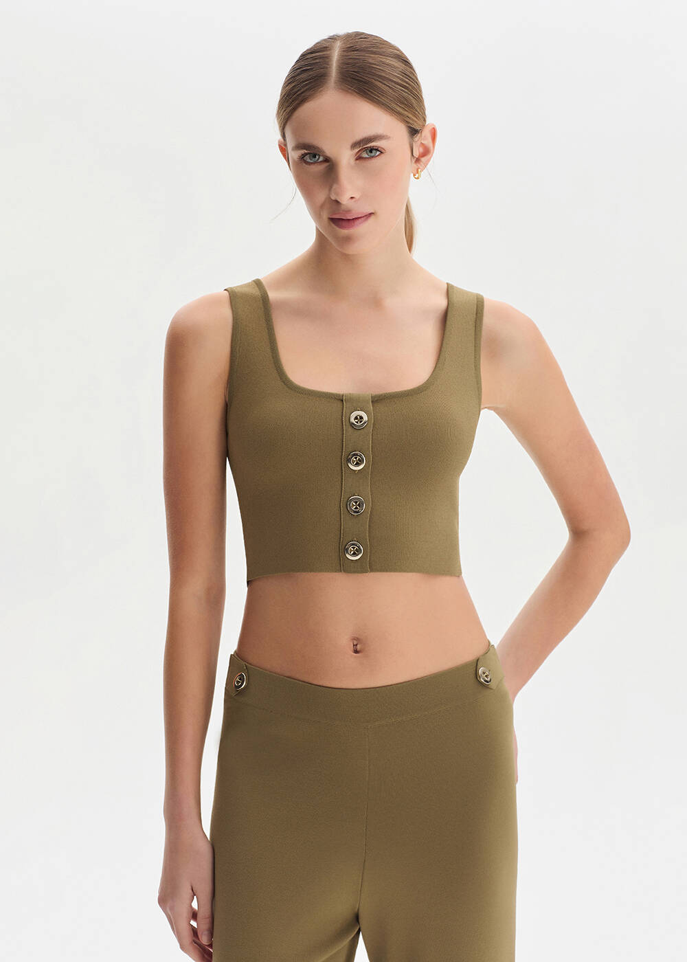 Haki Crop Triko Üst