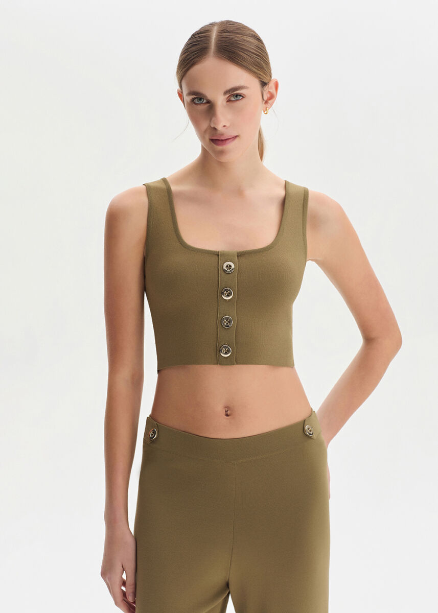 Haki Crop Triko Üst - KNITSS