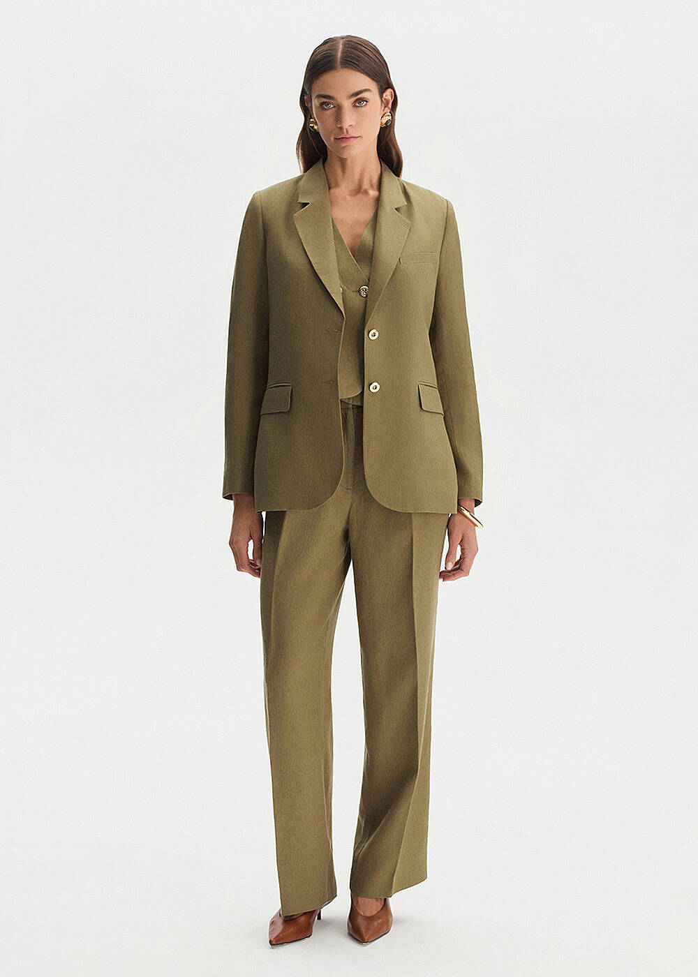 Haki Keten Blazer Ceket - 2