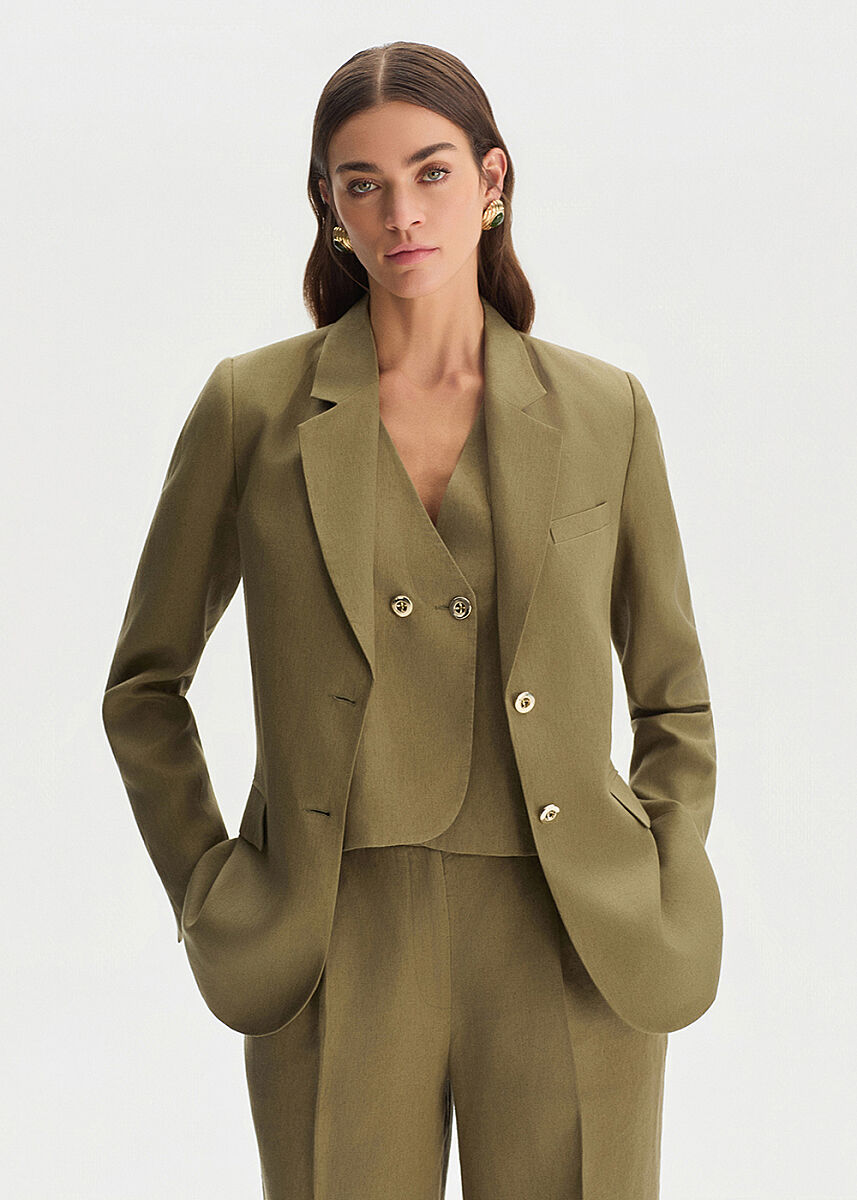 Haki Keten Blazer Ceket - KNITSS