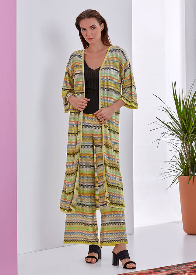 YELLOW PATTERNED KNIT KIMONO - 2