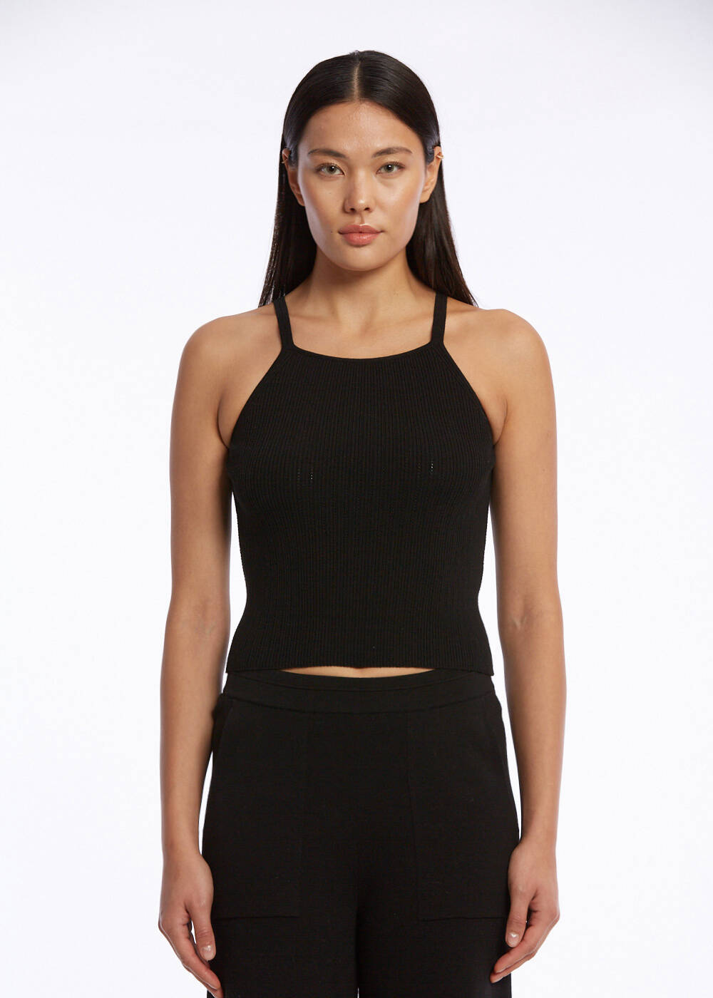 HALTER NECK BLACK KNIT TOP - 1