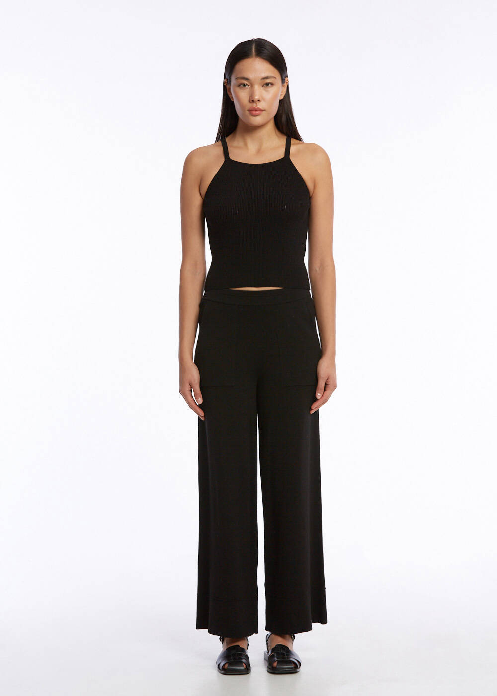 HALTER NECK BLACK KNIT TOP - 2