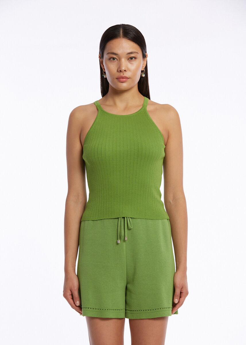 HALTER NECK NEPHRITE KNIT TOP - KNITSS
