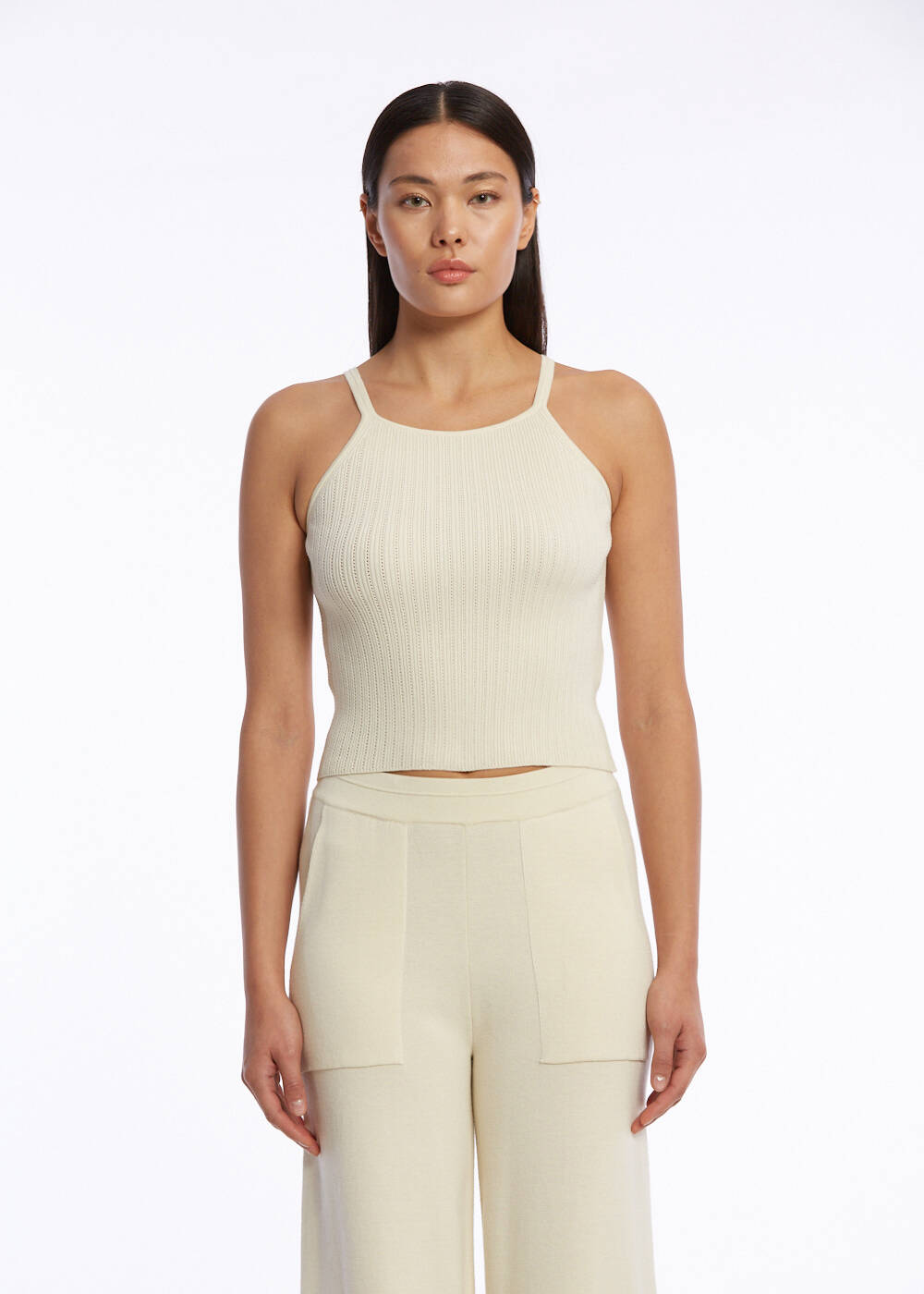 HALTER NECK SAND KNIT TOP - 1