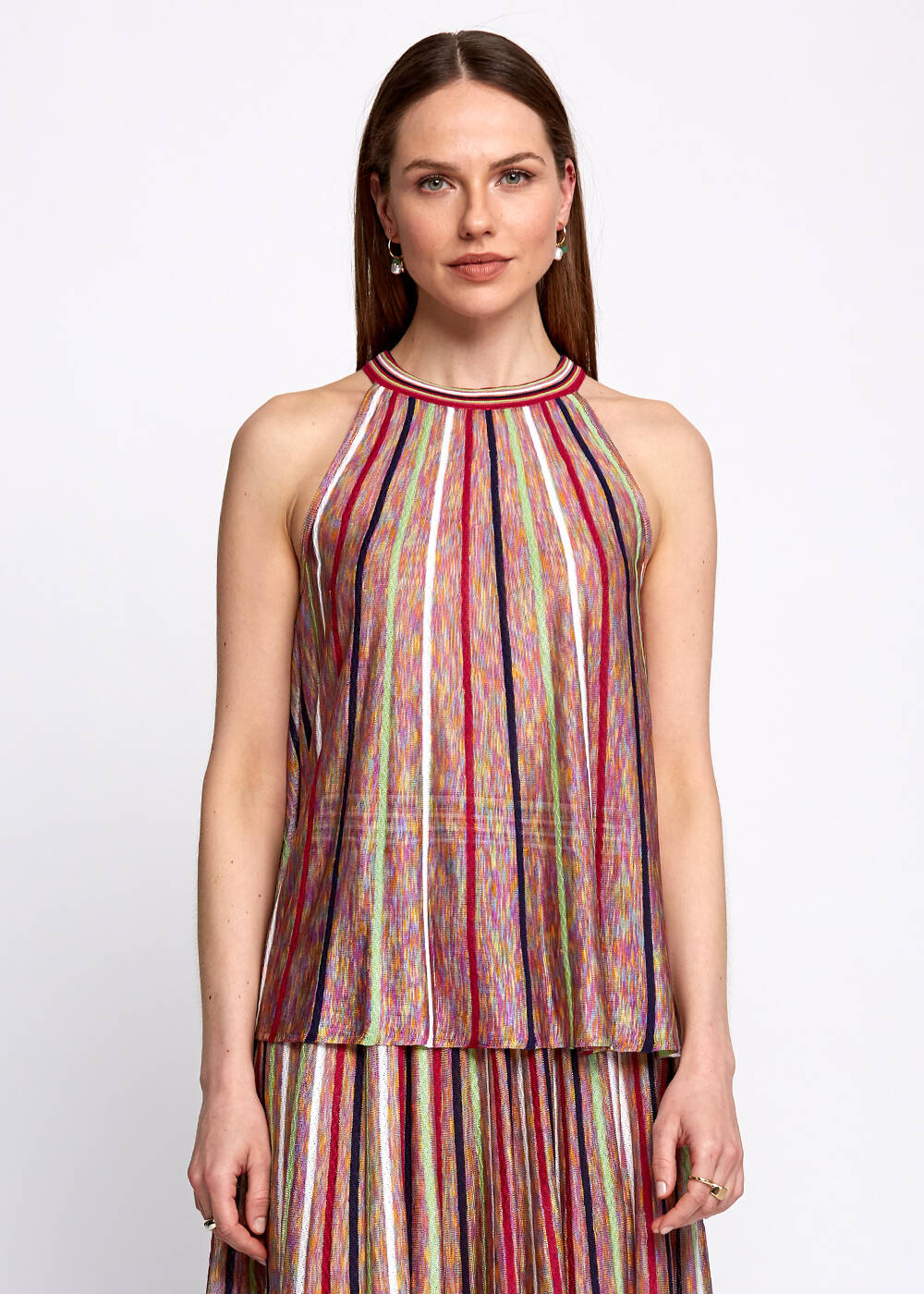 Halter Neck Striped Coral Knit Top - 1
