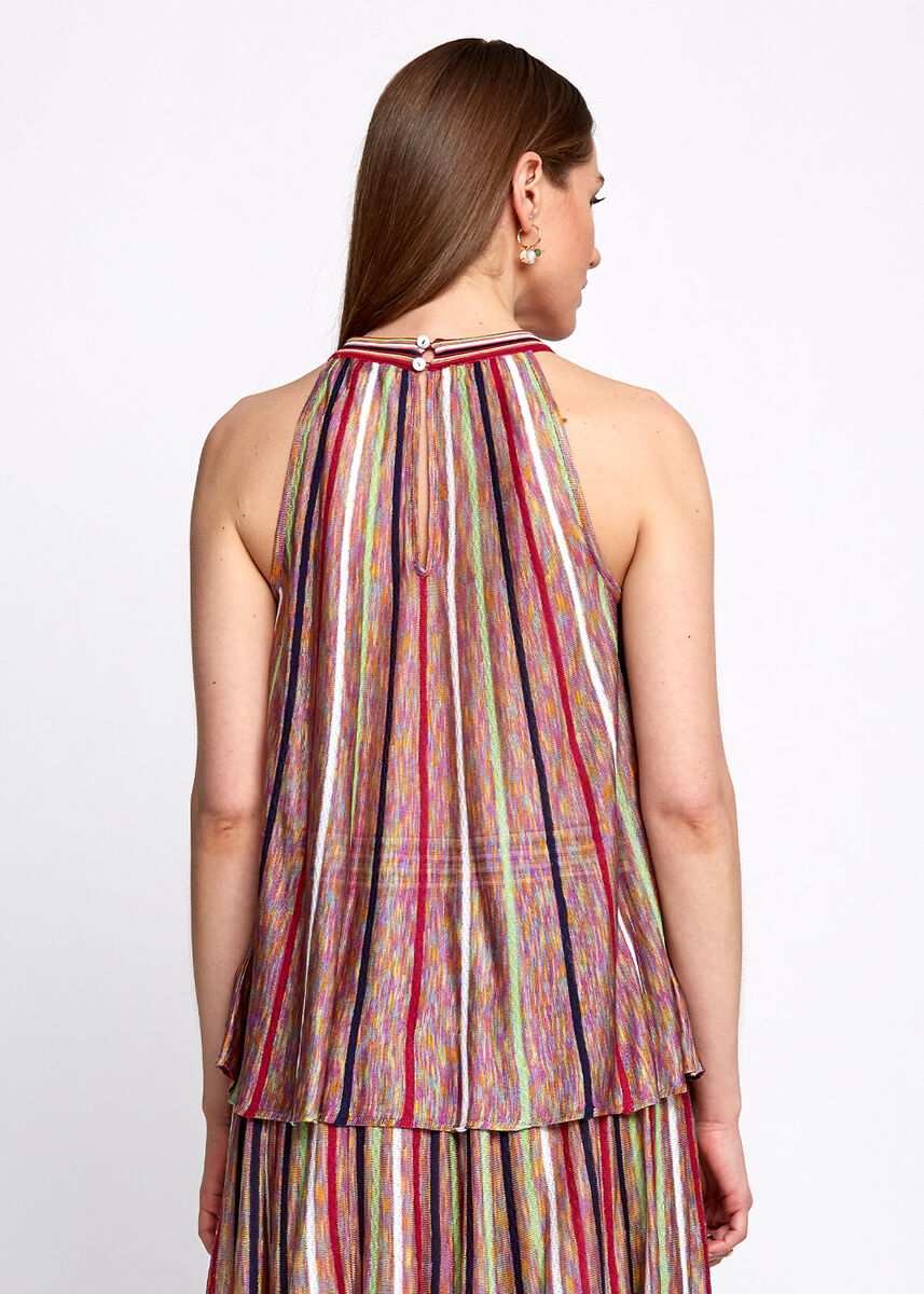Halter Yaka Çizgi Desenli Çok Renkli Triko Bluz · 3