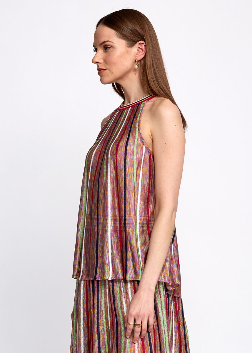 Halter Yaka Çizgi Desenli Çok Renkli Triko Bluz · 4