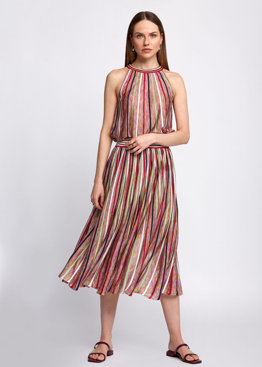 Halter Yaka Çizgi Desenli Çok Renkli Triko Bluz · 5