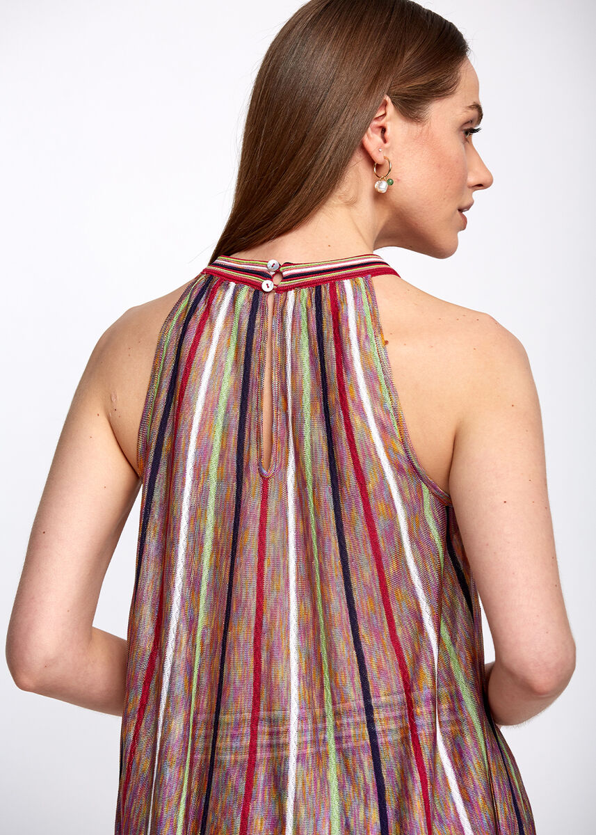 Halter Yaka Çizgi Desenli Çok Renkli Triko Bluz · 7