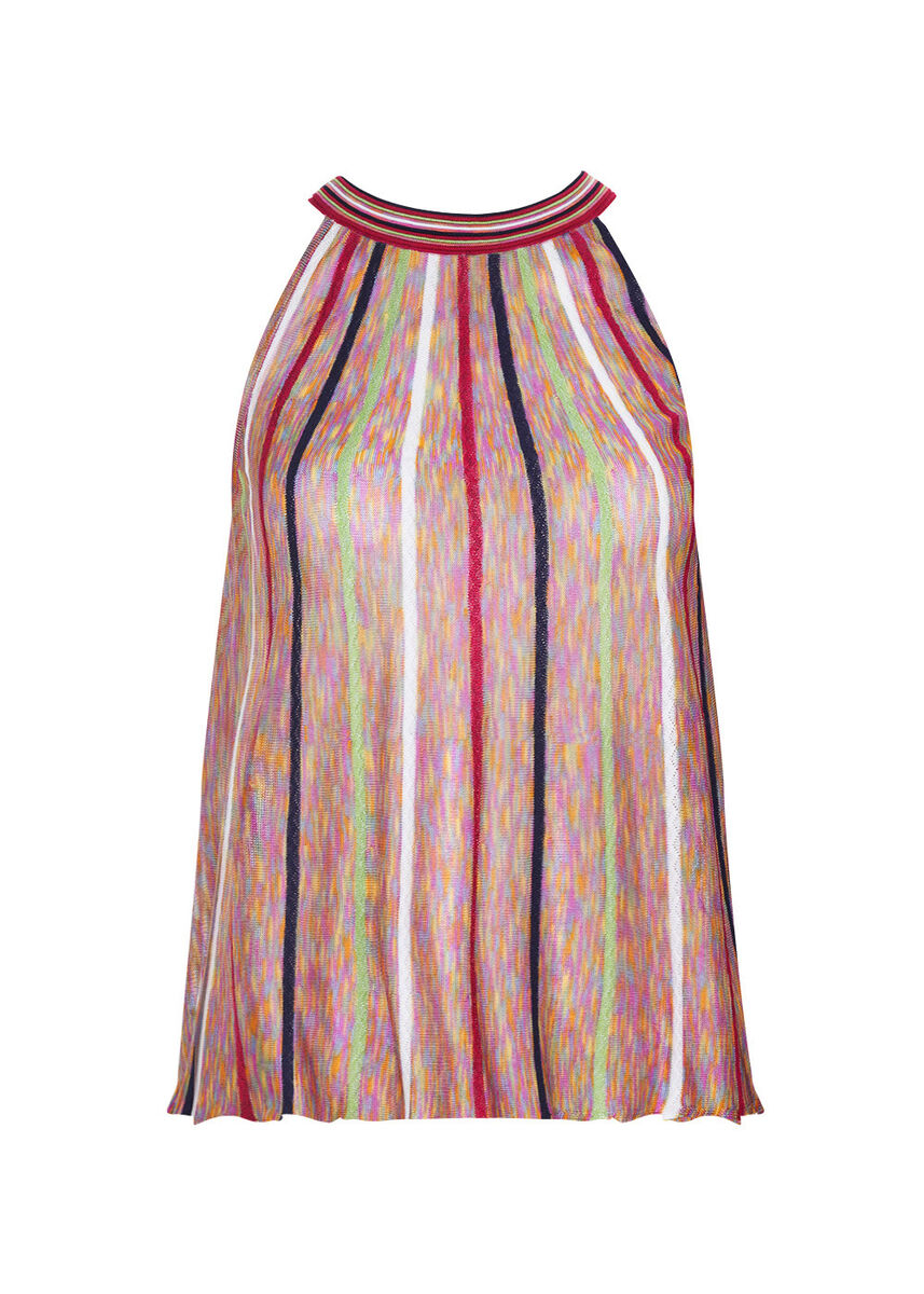 Halter Yaka Çizgi Desenli Çok Renkli Triko Bluz · 8