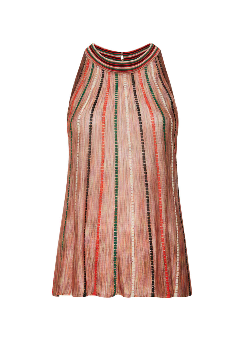 Halter Yaka Çizgi Desenli Mercan Rengi Triko Bluz · 8