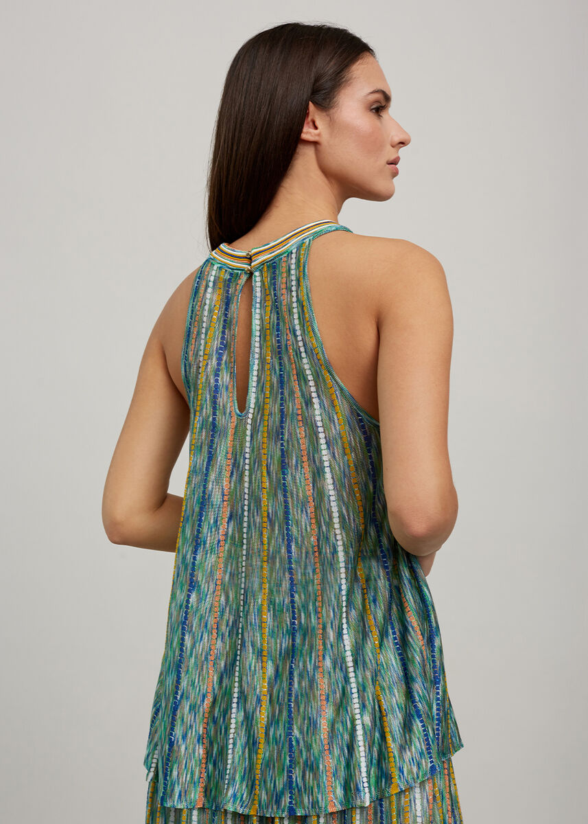 Halter Yaka Çizgi Desenli Yeşil Triko Bluz · 3