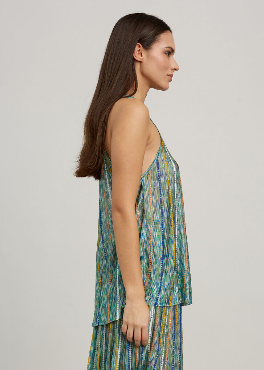 Halter Yaka Çizgi Desenli Yeşil Triko Bluz · 4