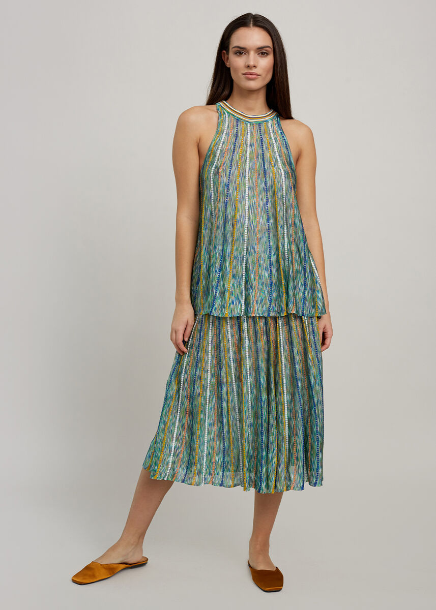 Halter Yaka Çizgi Desenli Yeşil Triko Bluz · 5