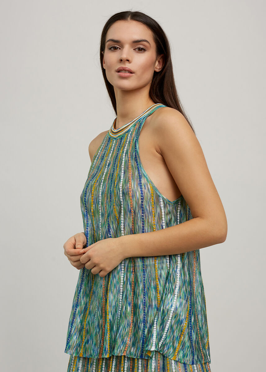 Halter Yaka Çizgi Desenli Yeşil Triko Bluz · 6