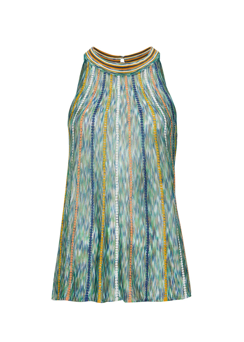 Halter Yaka Çizgi Desenli Yeşil Triko Bluz · 8
