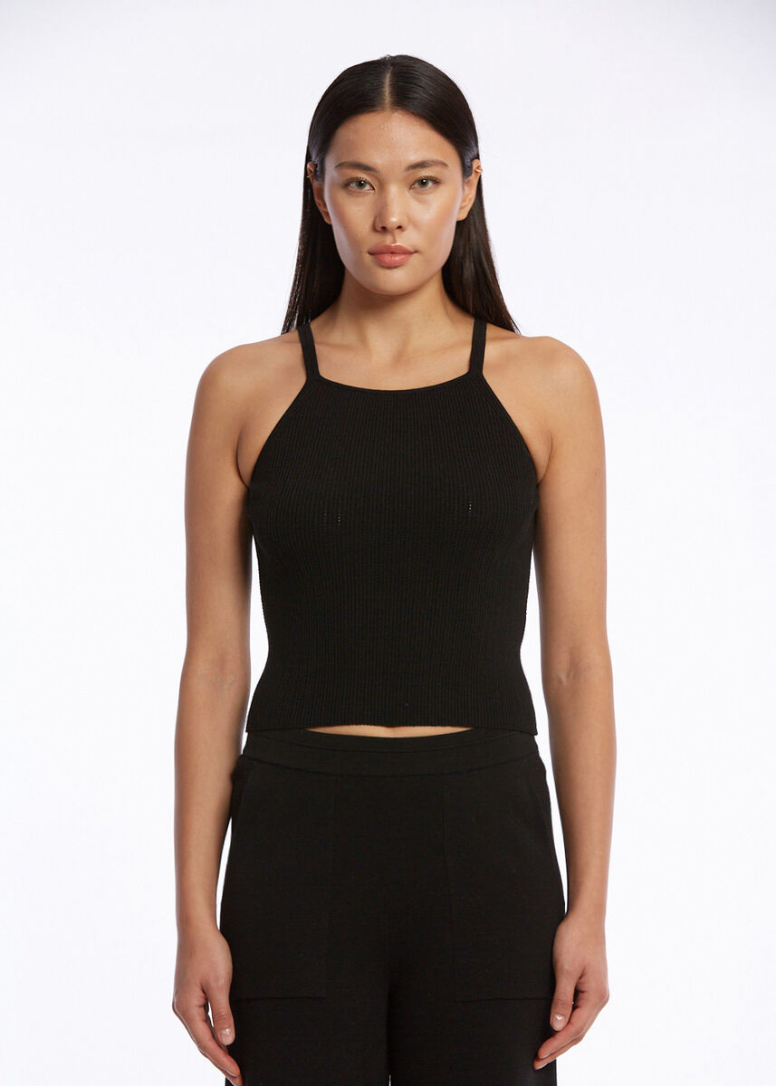 Halter Yaka Siyah Triko Üst - KNITSS