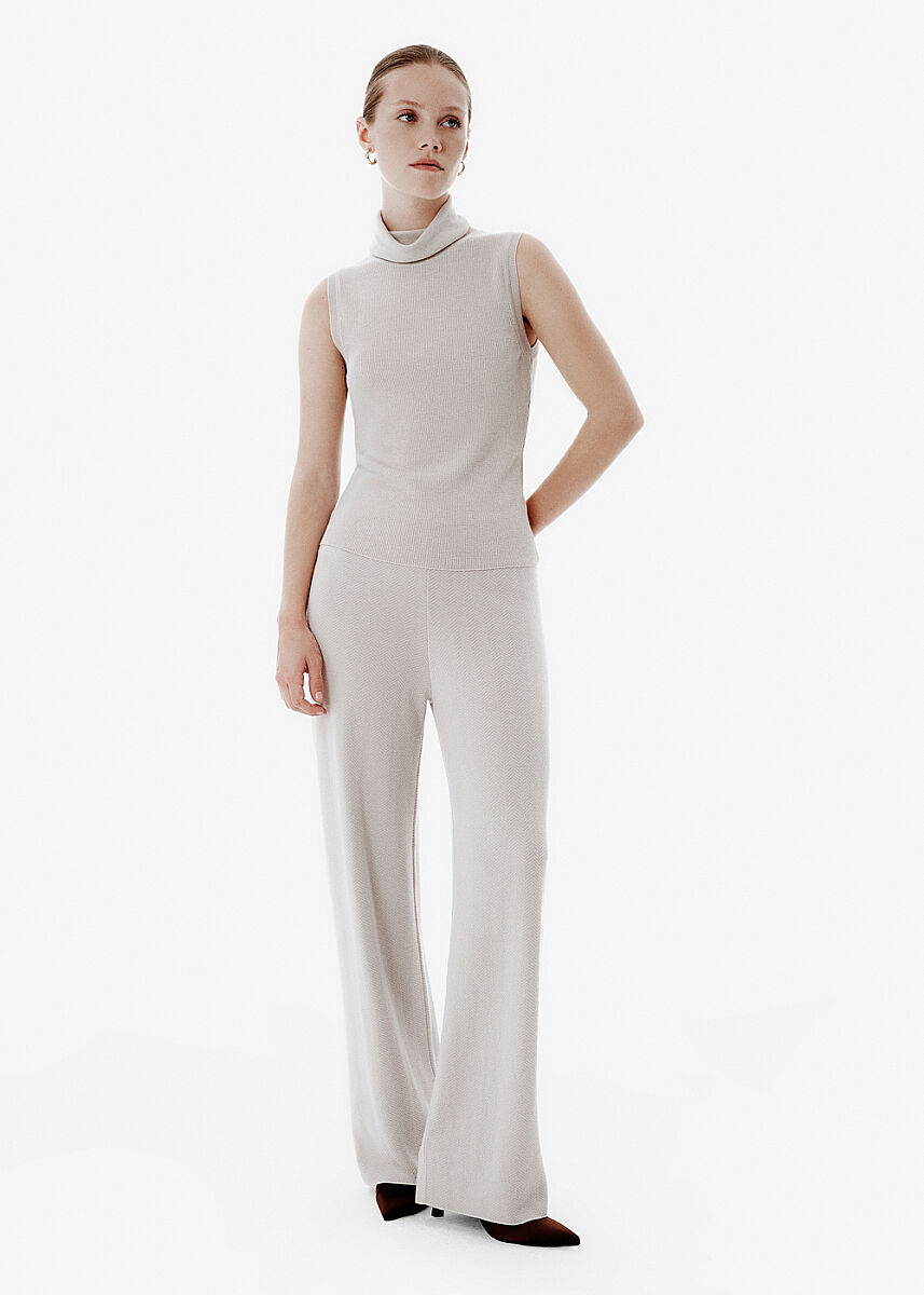 Herringbone Knit Beige Pants - KNITSS
