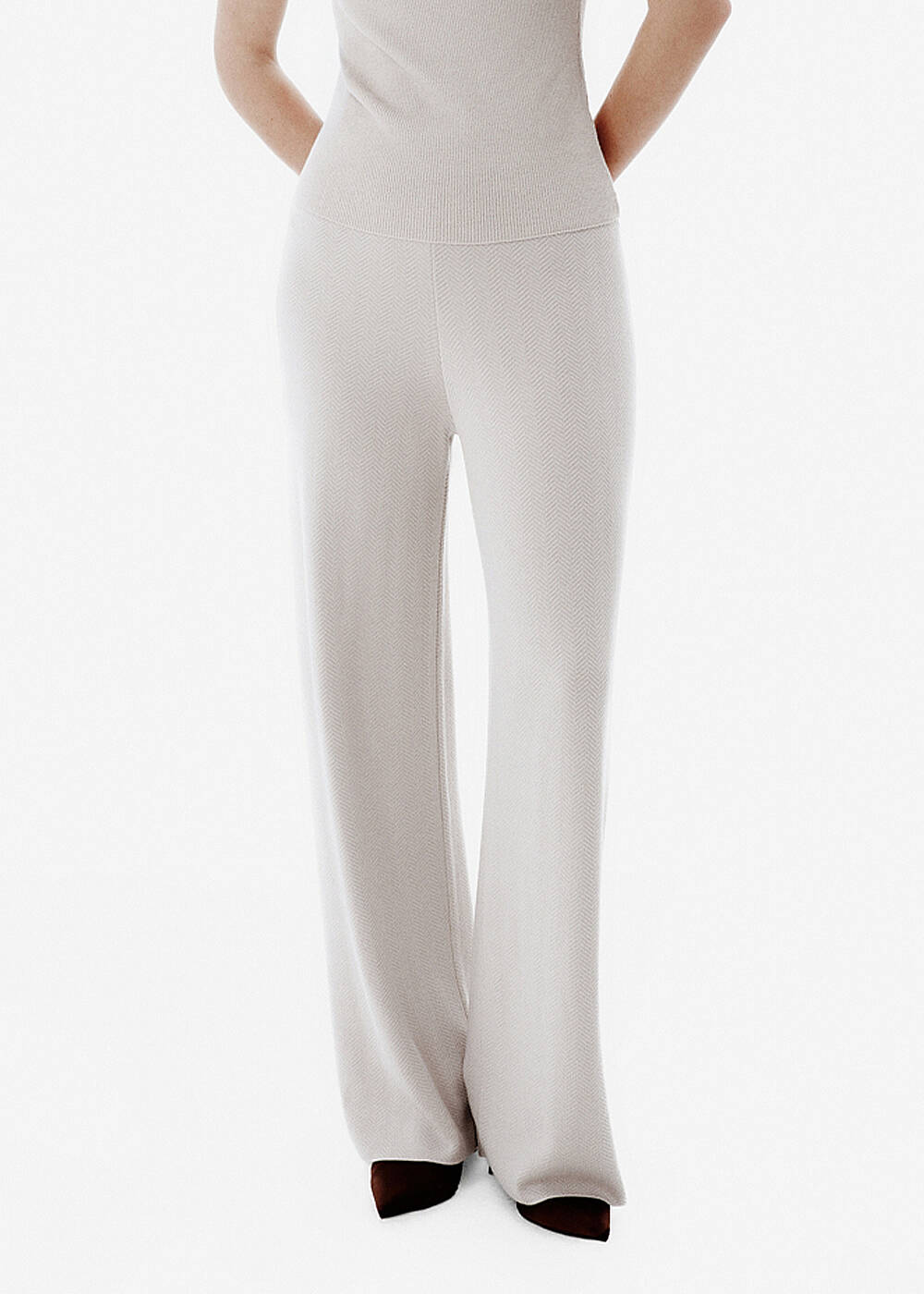 Herringbone Knit Beige Pants - 2