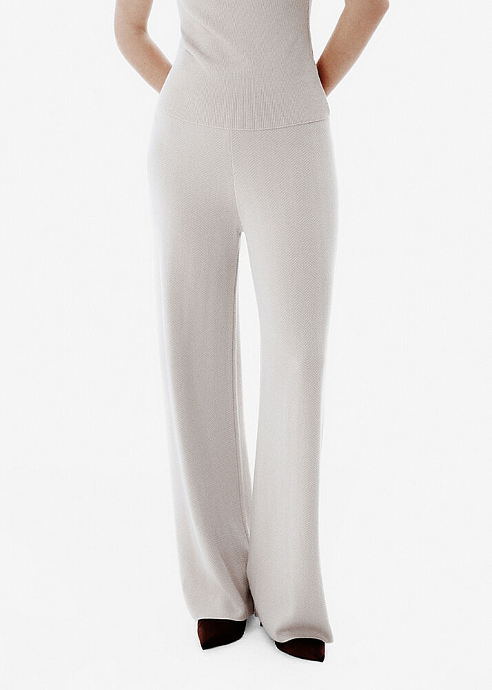 Herringbone Knit Beige Pants - KNITSS (1)
