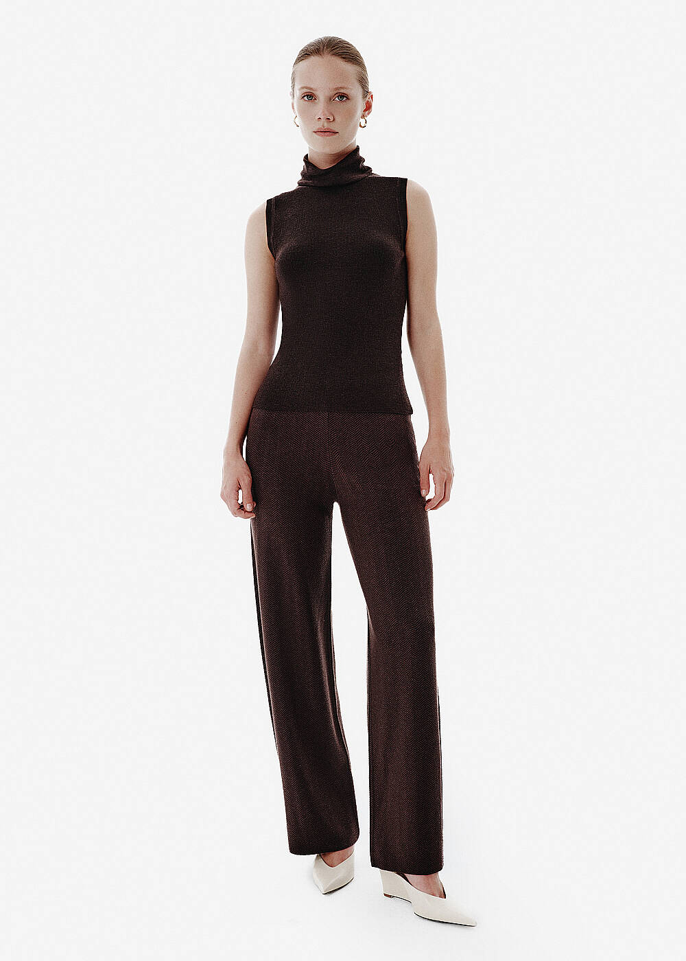 Herringbone Knit Brown Pants - 1