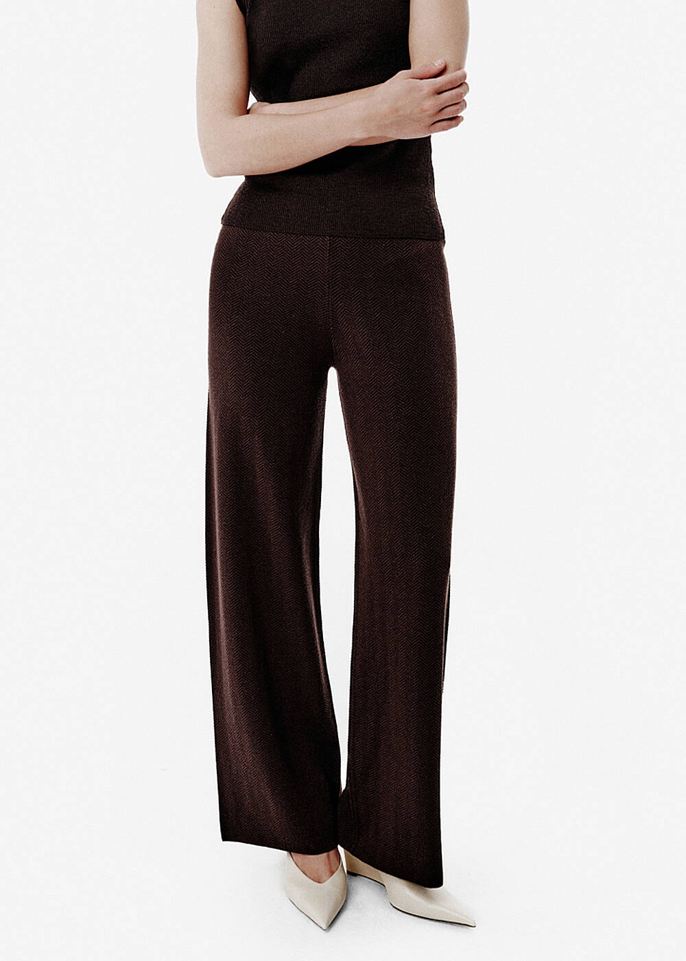 Herringbone Knit Brown Pants - 2