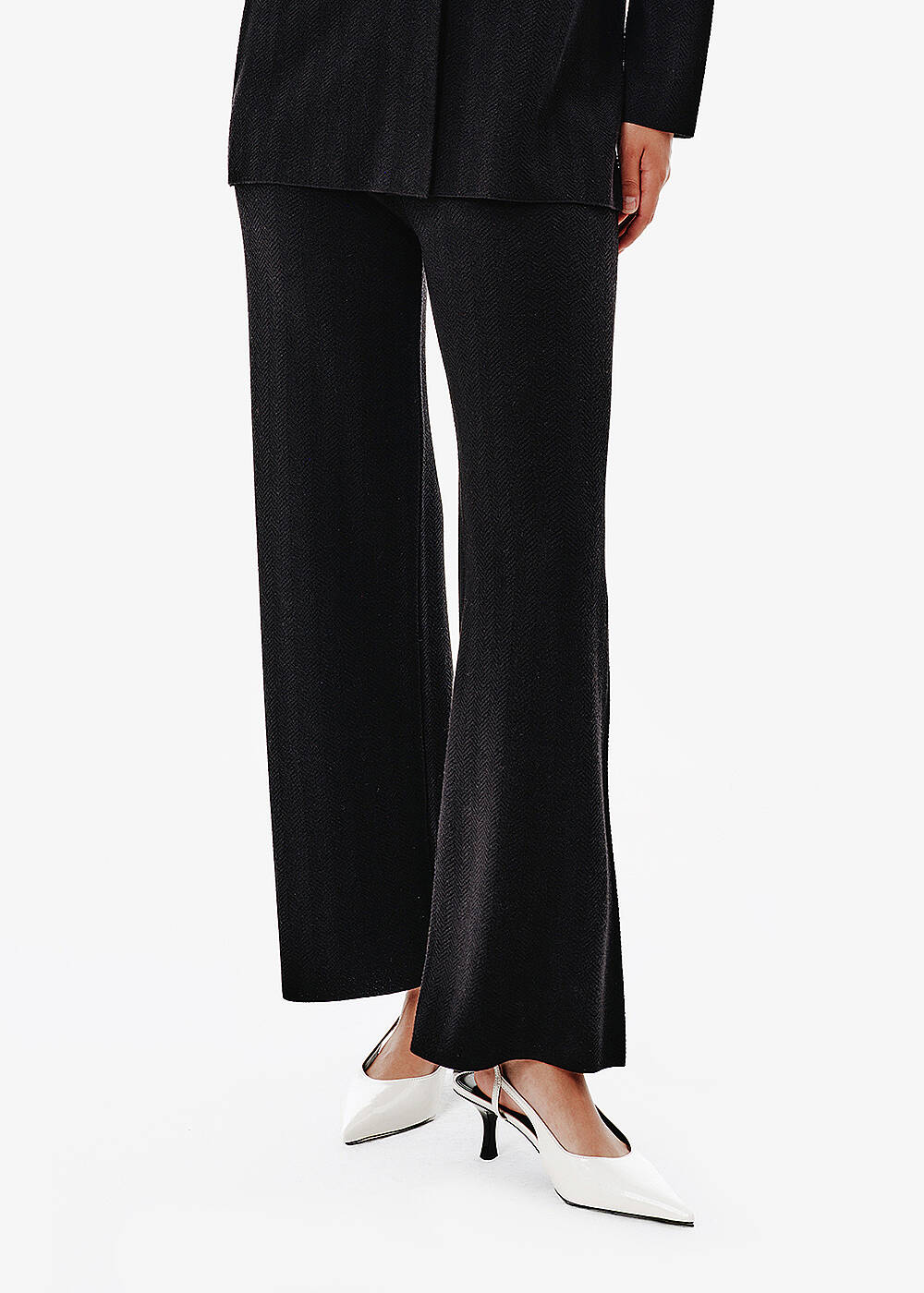 Herringbone Örgü Siyah Triko Pantolon - 2