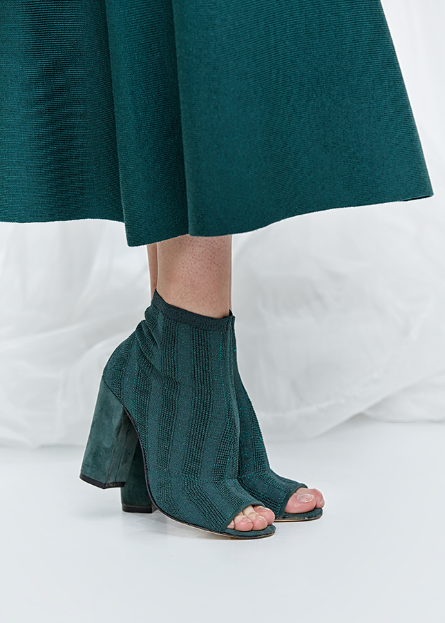 High Heels Ivy Green Knit Bootie - 1