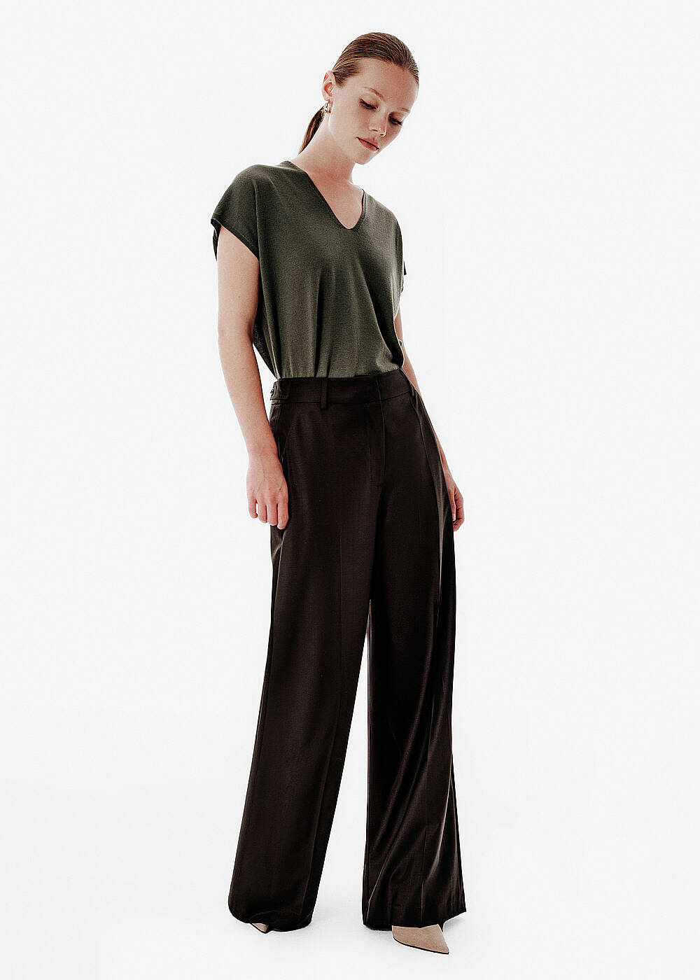 High Waist Brown Flare Pants - 2