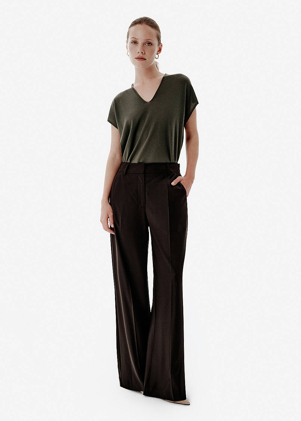 High Waist Brown Flare Pants - 1