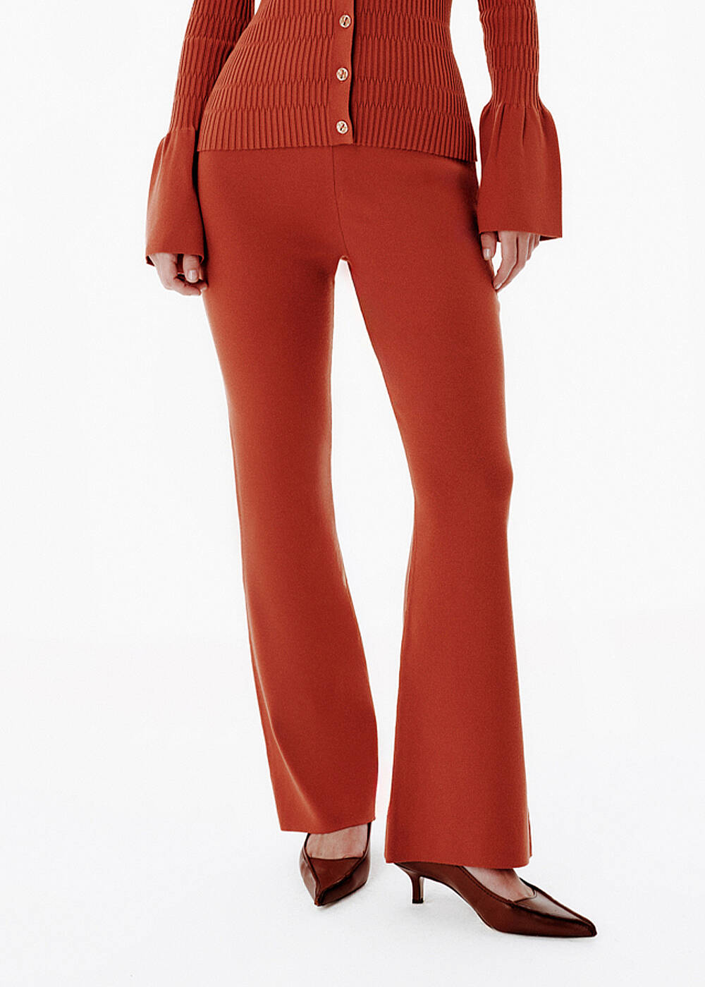 High Waist Tile Color Flare Pants - 2