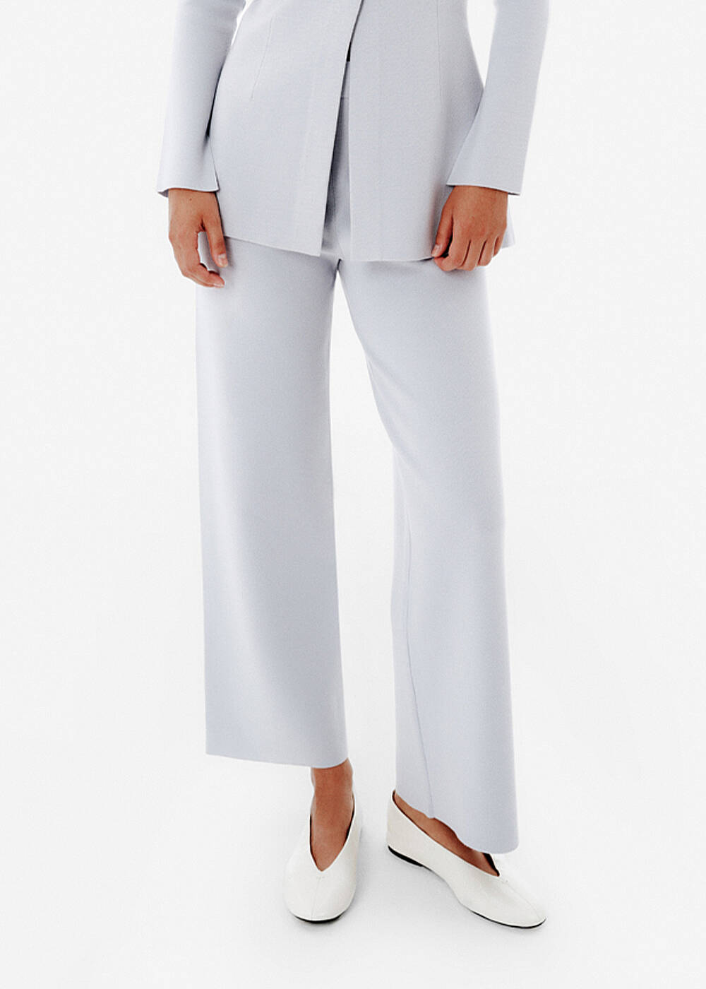High Waist Wide-leg Blue Knit Pants - 2