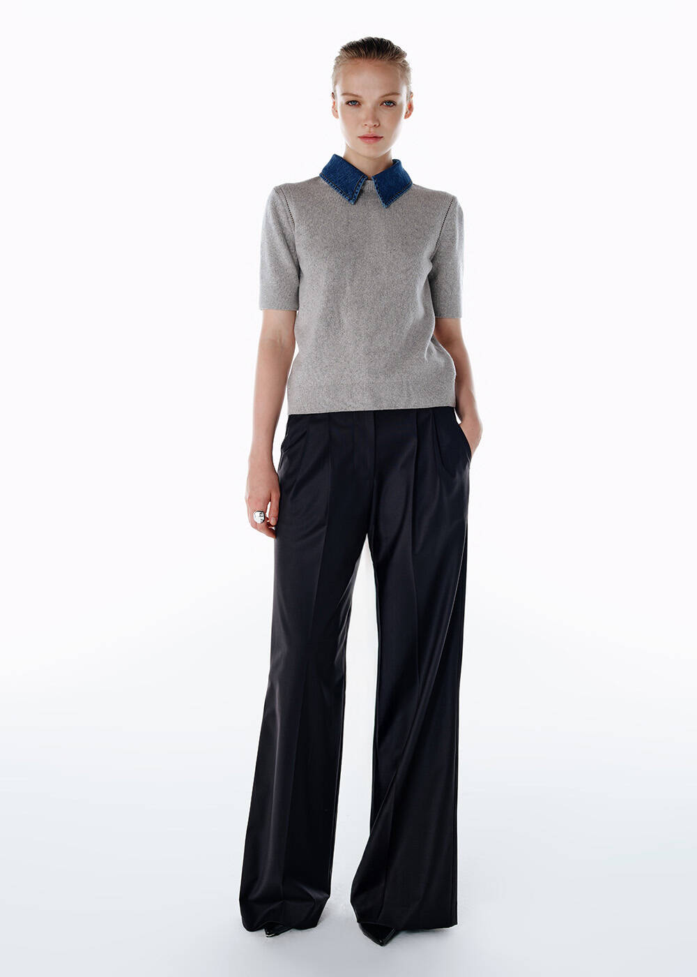 HIGH WAIST WOOL PANTS BLACK - 1