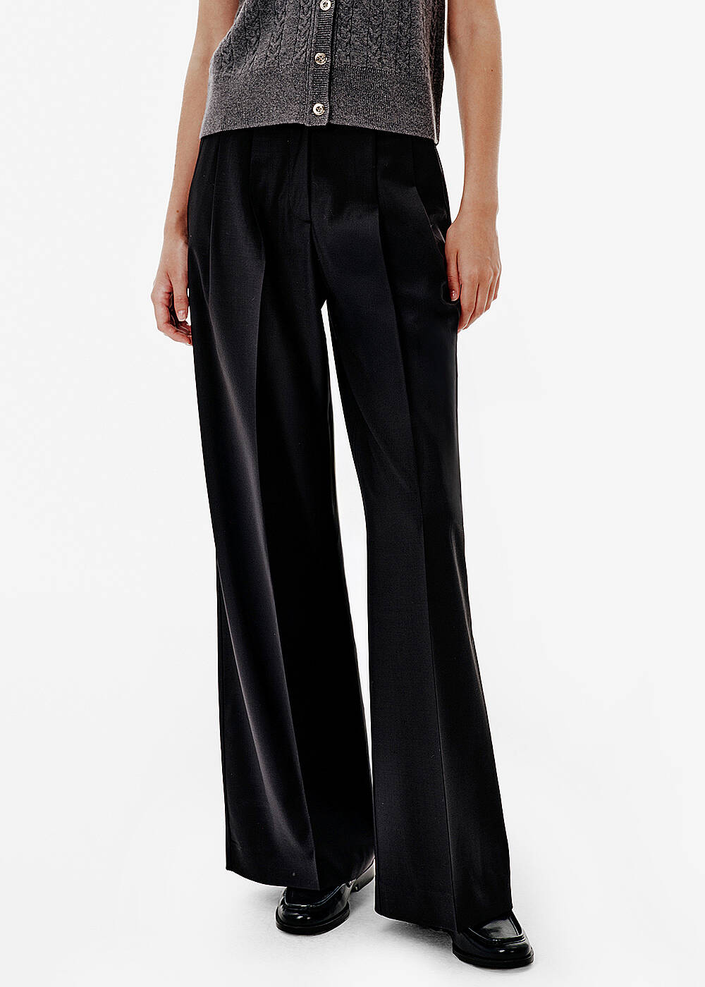 HIGH WAIST WOOL PANTS BLACK - 2