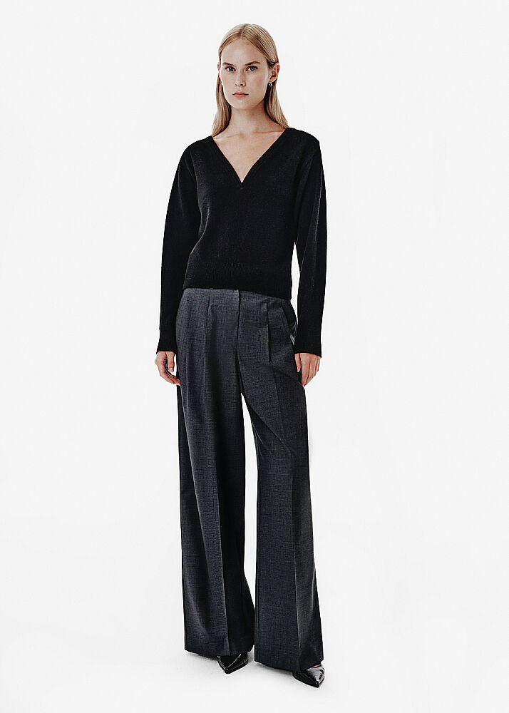 HIGH WAIST WOOL PANTS GREY - KNITSS