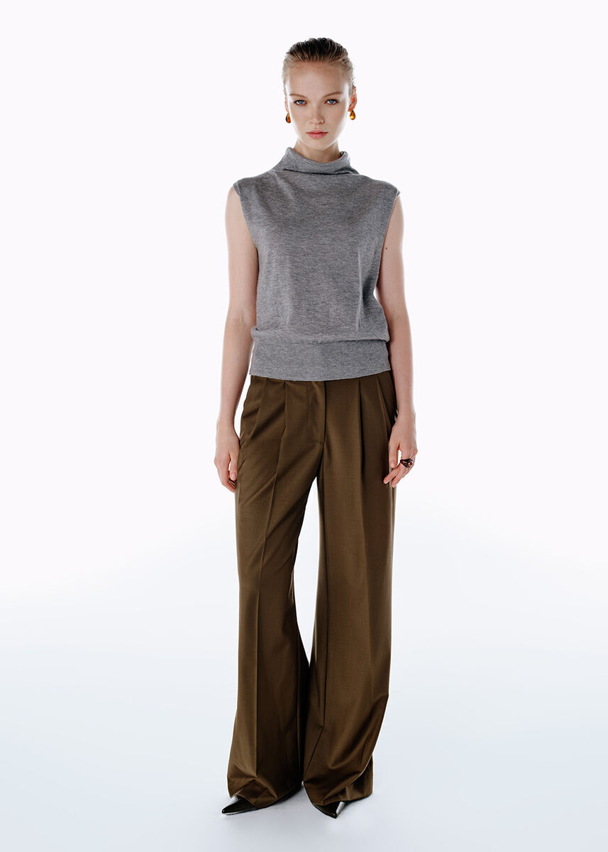 HIGH WAIST WOOL PANTS OLIVESTONE - KNITSS