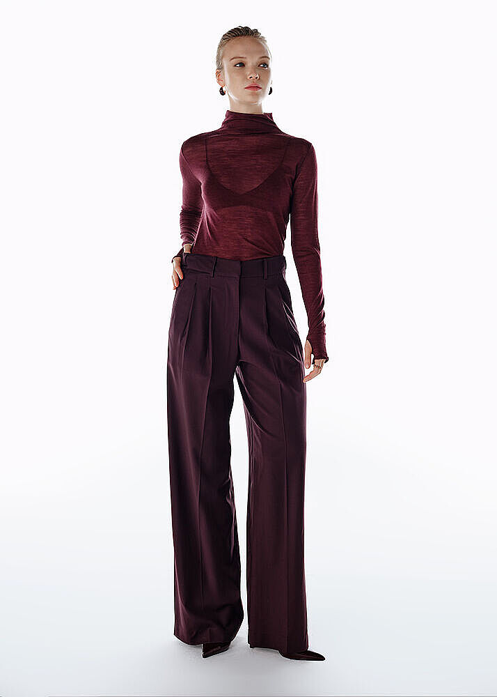 HIGH WAIST WOOL PANTS PLUM - KNITSS