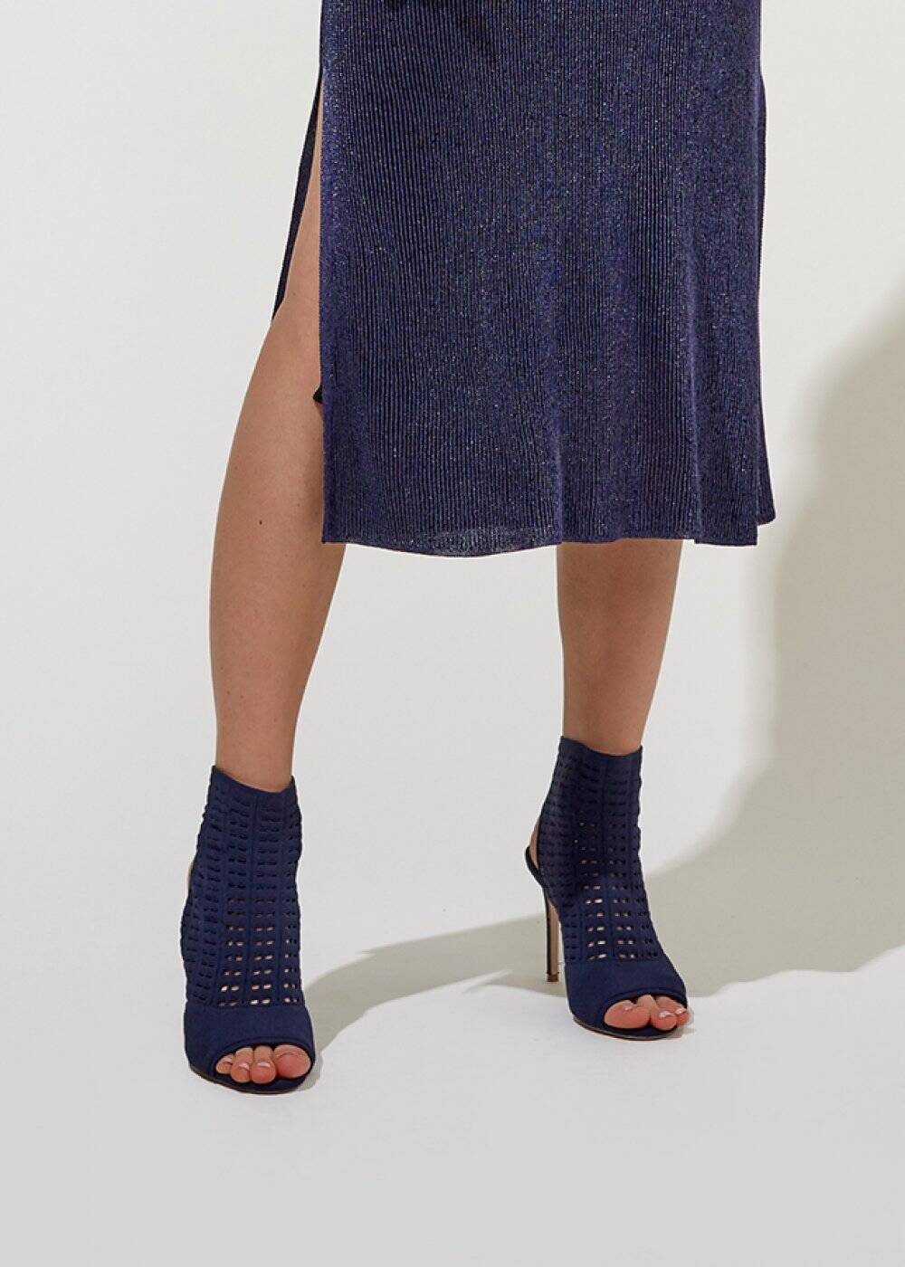 HIGHT HEELS OPEN TOE NAVY KNIT BOOTIE - 1