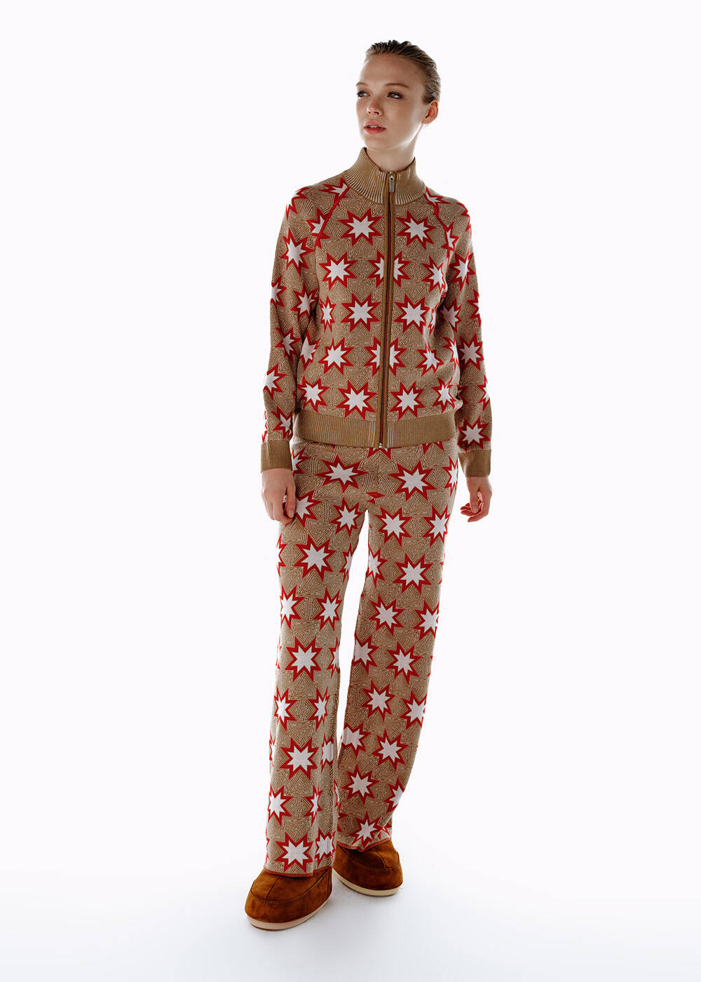ICONIC APRÈS SKI STAR EMBROIDERED KNIT PANT CAMEL - 1