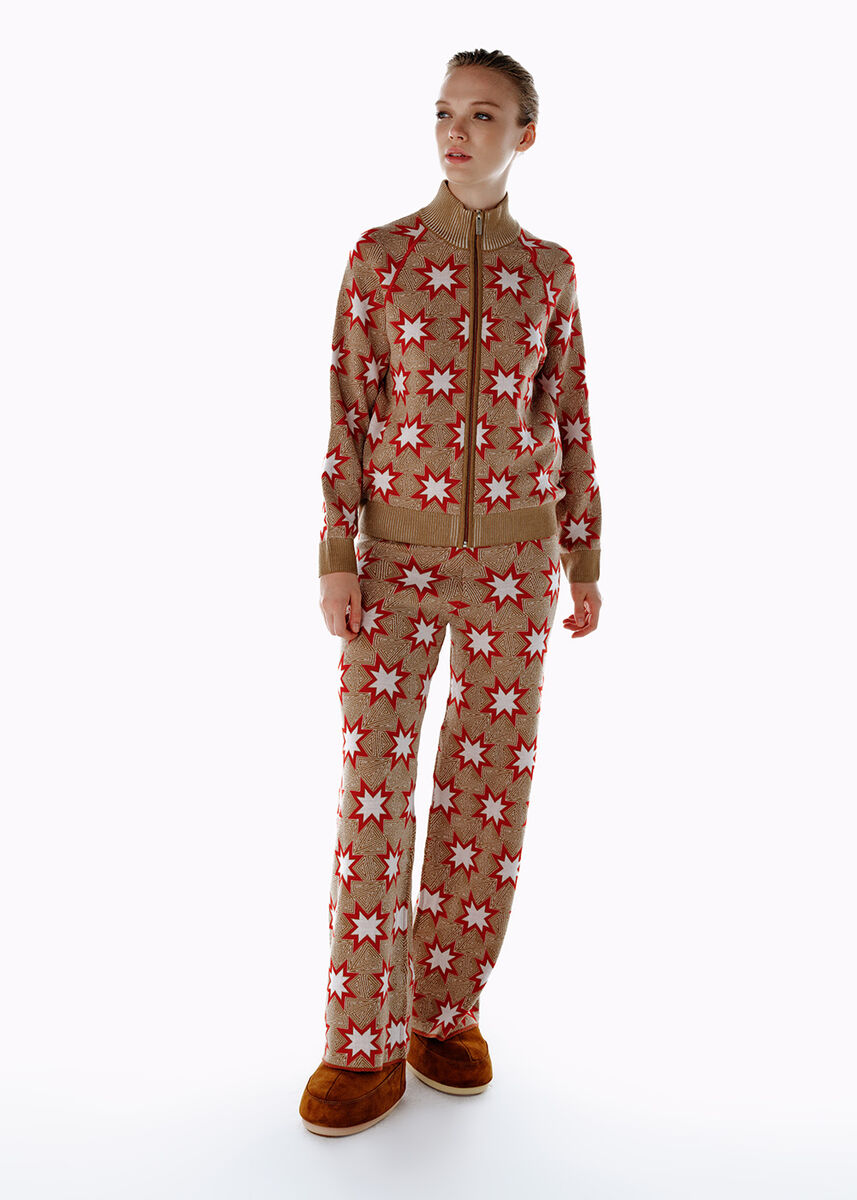 ICONIC APRÈS SKI STAR EMBROIDERED KNIT PANT CAMEL - KNITSS