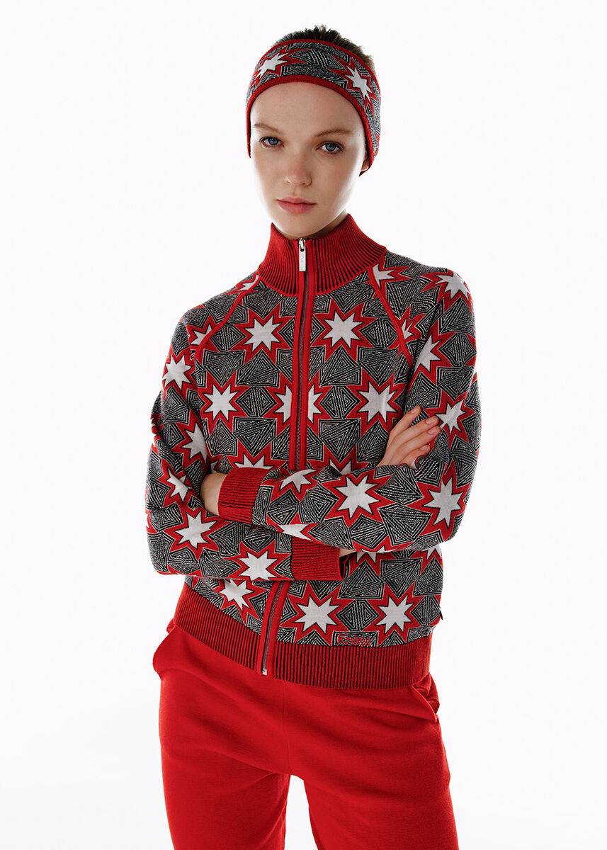 İkonik Après-Skı Yıldız Desenli Headband Siyah - KNITSS