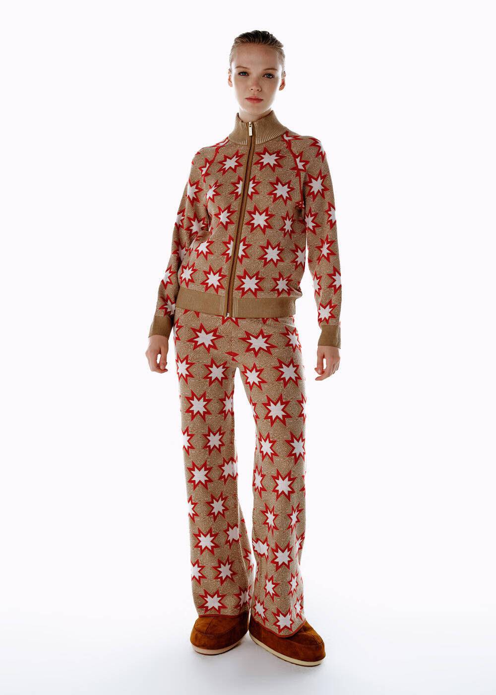 İkonik Après-Skı Yıldız Desenli Triko Pantolon Camel - 2