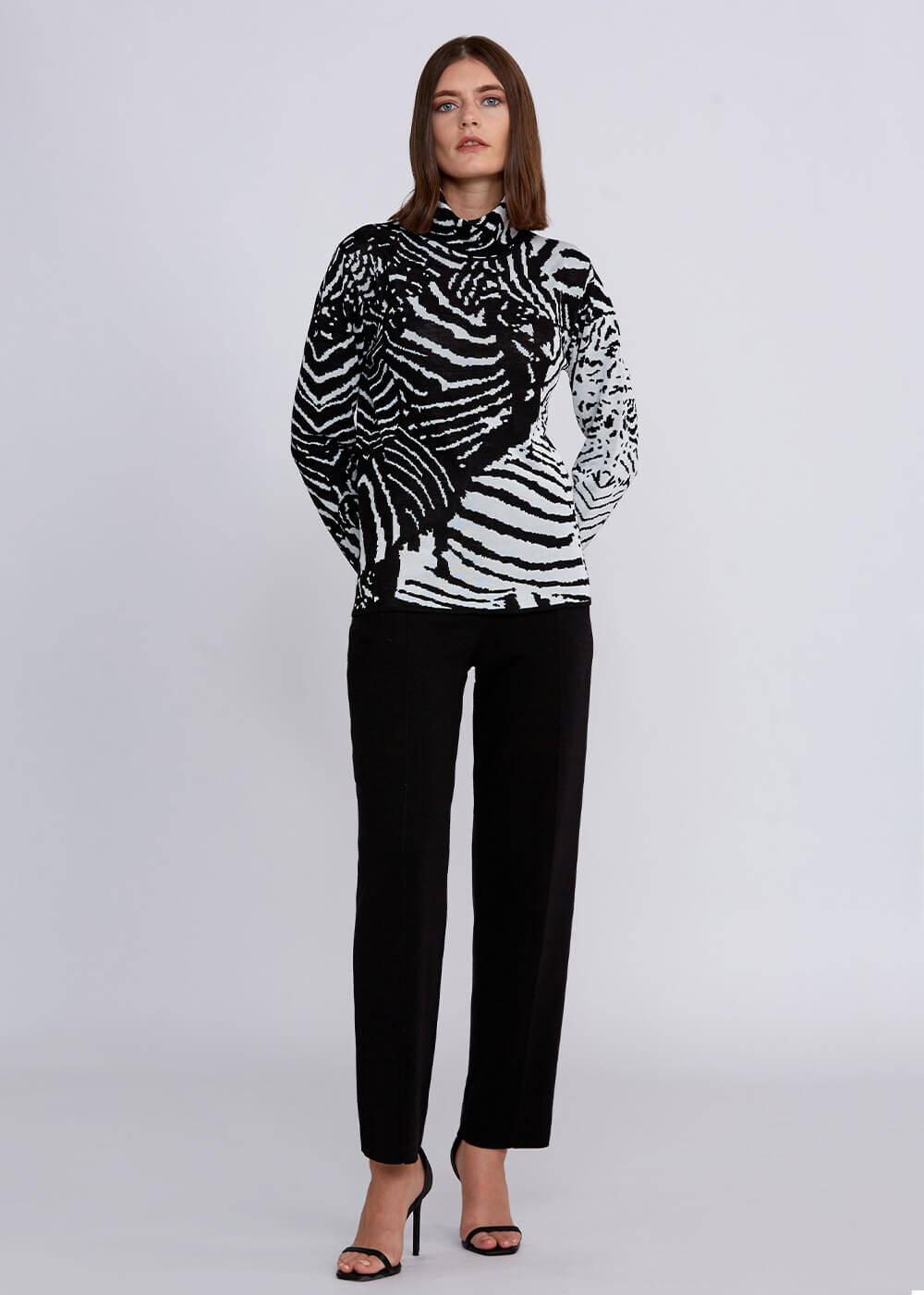 Intarsia Jacquard Detail Black White Knit Top - 2