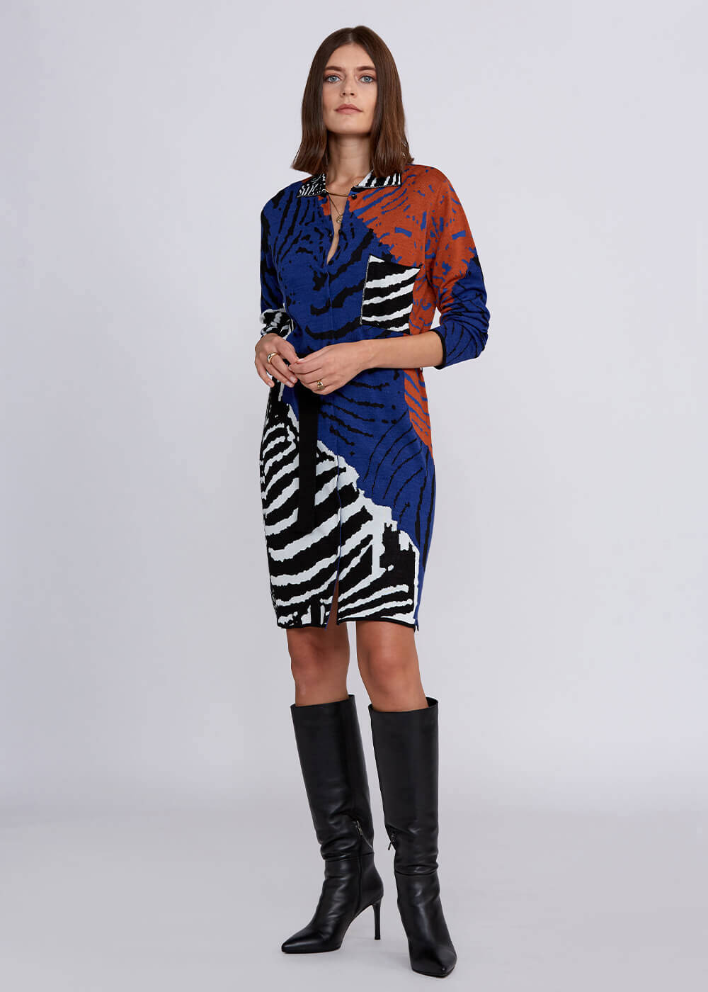 Intarsia Jacquard Detail Multıcolor Knit Tunic - 1