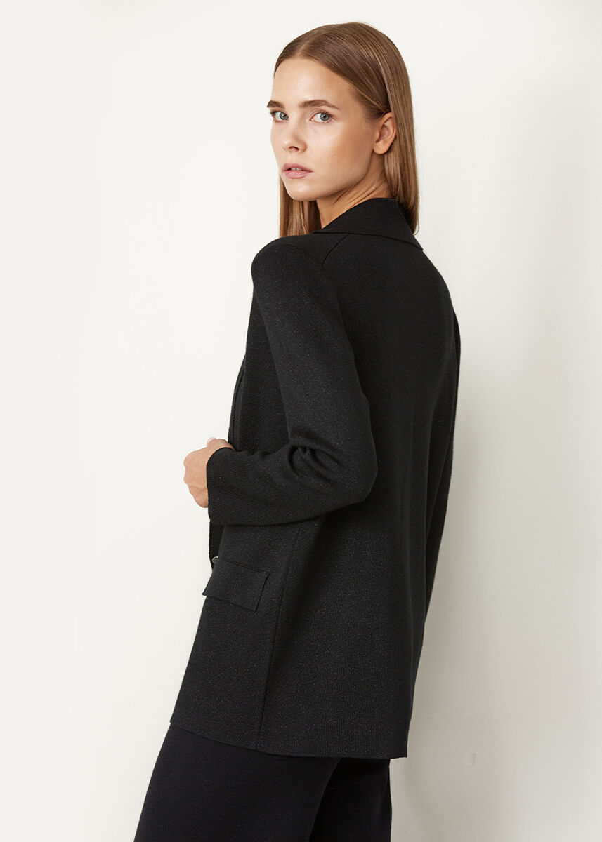 Işıltılı Siyah Rahat Kesim Blazer Ceket · 7