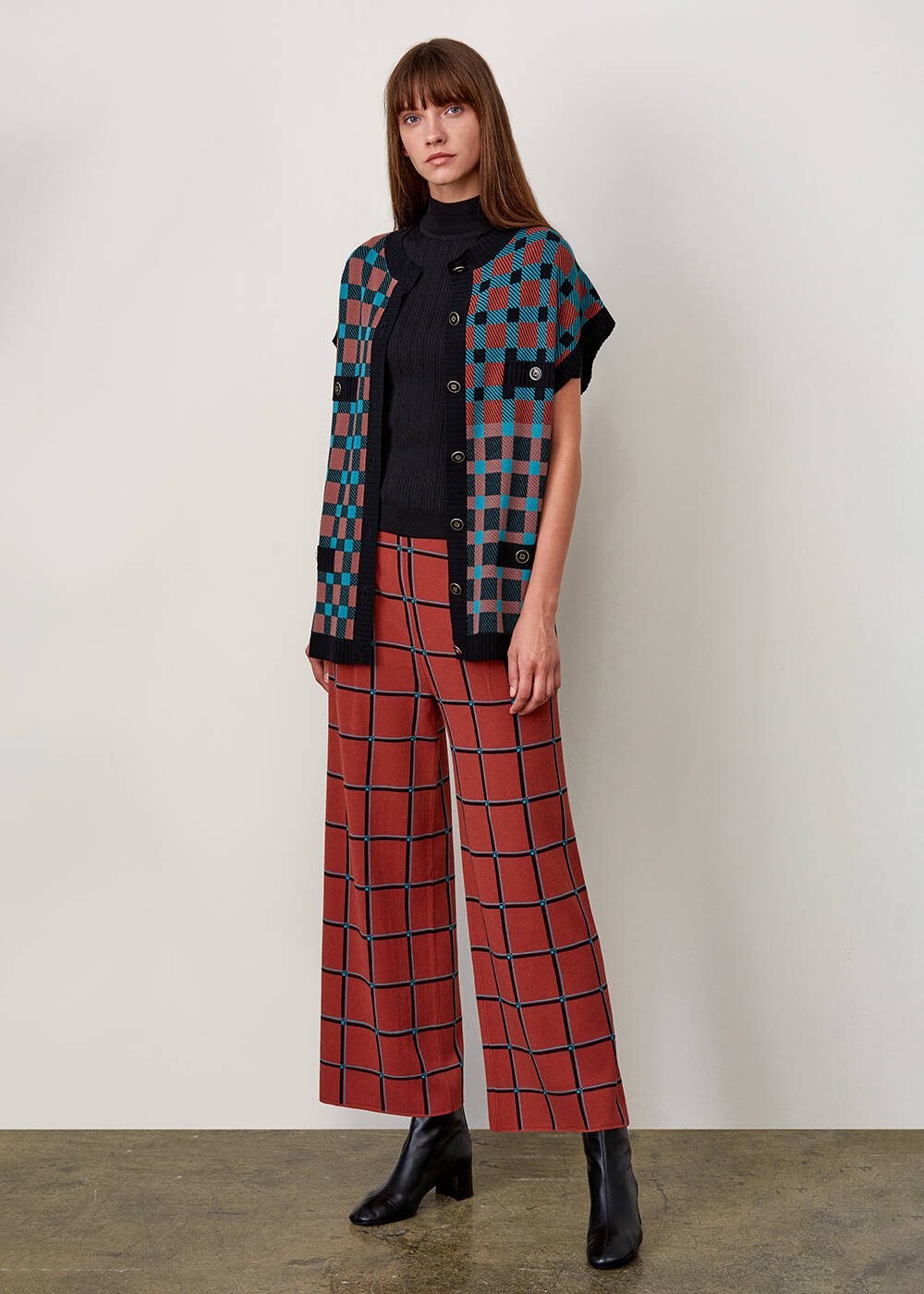 Italıan Yarn Checkered Button Up Knıt Vest - 2