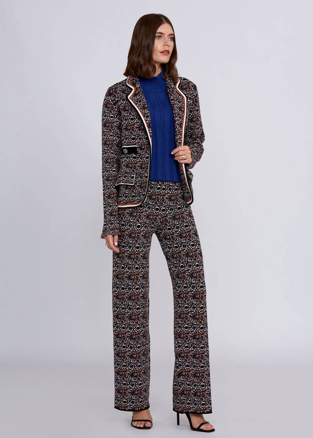 Jacquard Detailed Jeweled Button Knit Jacket - 2