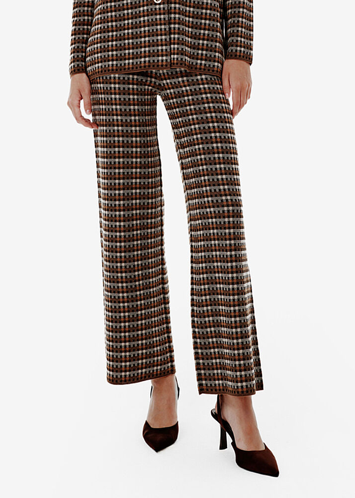Jacquard-Pattern Brown Knit Pants - KNITSS (1)