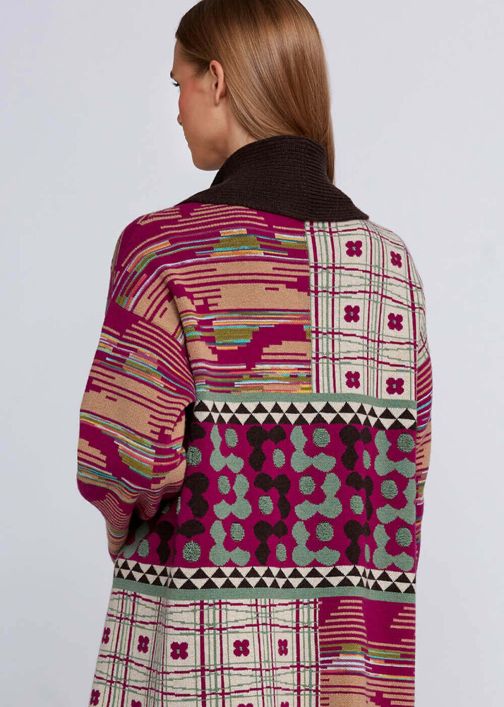 Jacquard Pattern Cashmere Blended Knit Cardigan | KNITSS